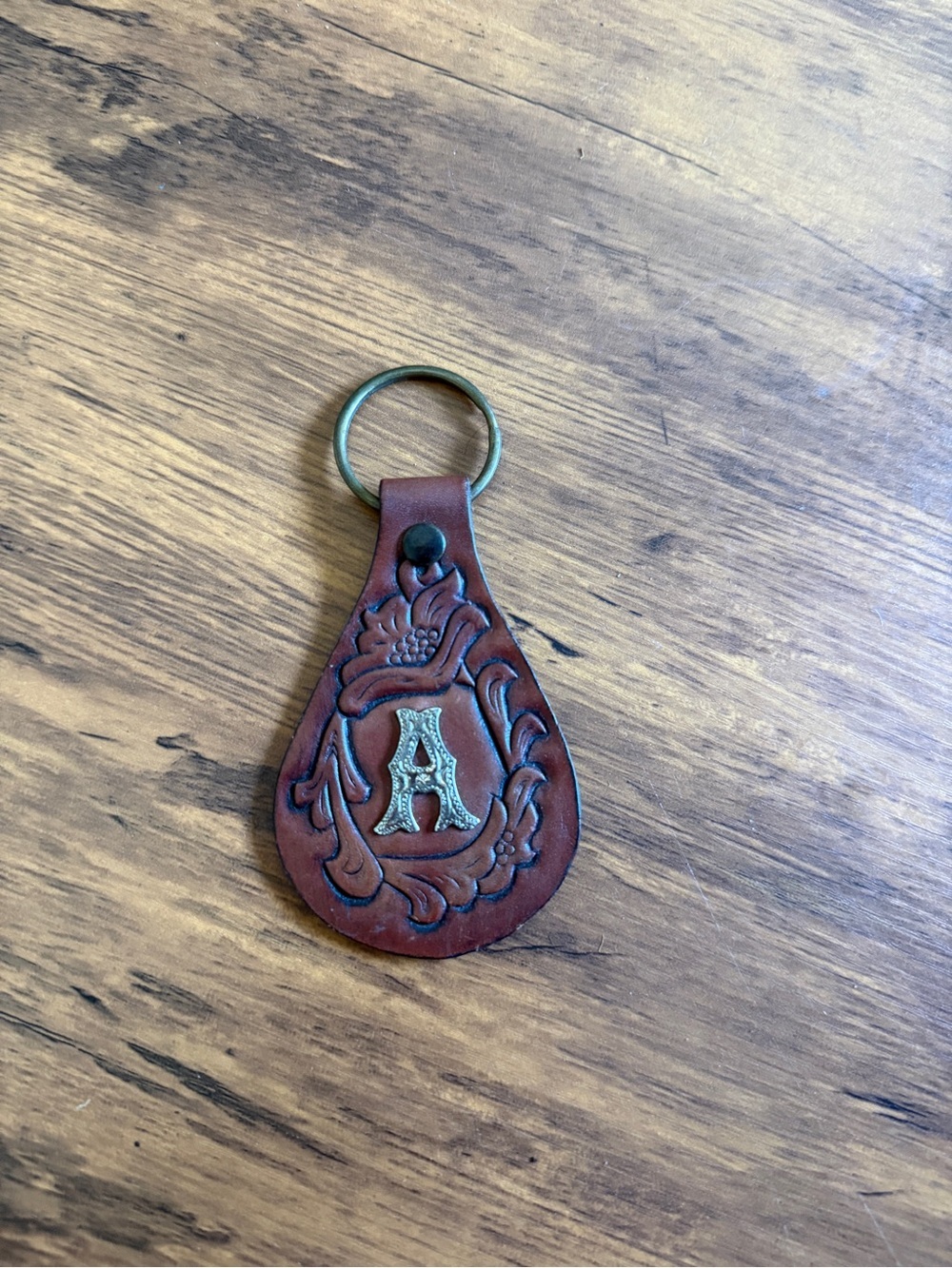 Silvercreek Collection Embossed Leather Keychain (Brown) LETTER A